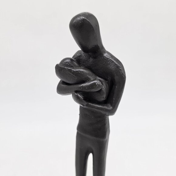 Modern Black Metal Sculpture Of Parent Father Holding Child 7.5" Tall - Picture 2 of 10
